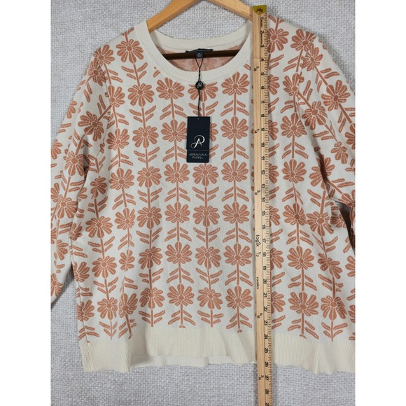 Adrianna Papell Womens 2X Floral Jacquard Knit Sweater Cream Amber NWT - Picture 7 of 9